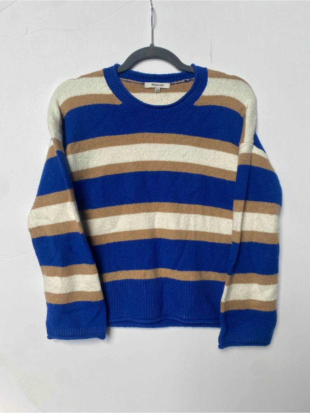Madewell Royal Blue, Cream & Brown Striped Crewneck Sweater XXS